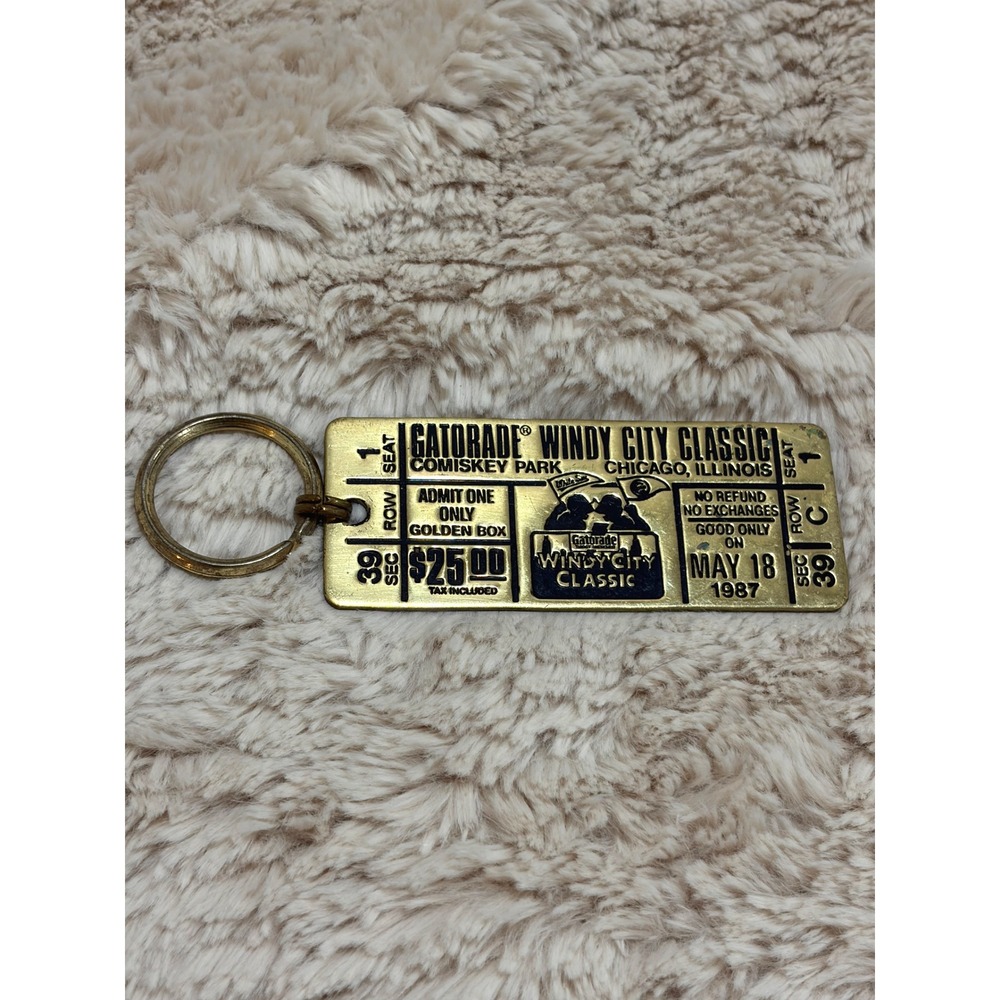 Vintage 1987 Gatorade Windy City Classic Solid Brass Ticket Stub Keychain